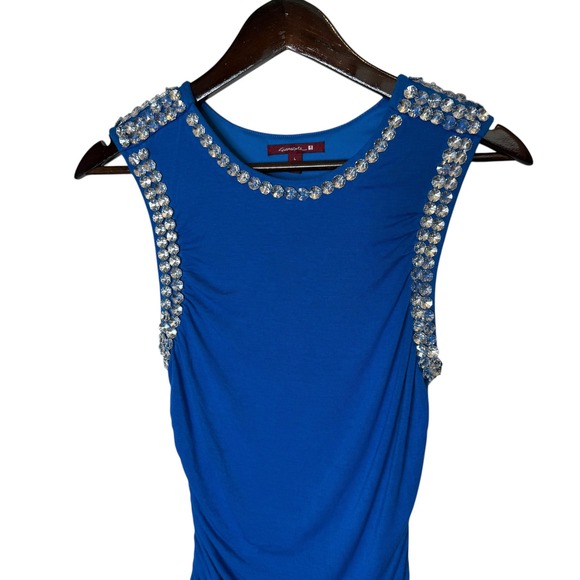 Gievergate Rhinestone Ruched Tank Top Blue size Large - Picture 3 of 6